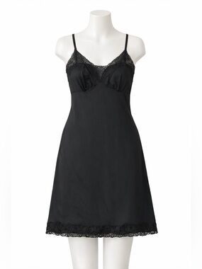 Vintage 1950s Carter's Black Nylon Nightgown DuPont Nylon Lace Trim Size 36